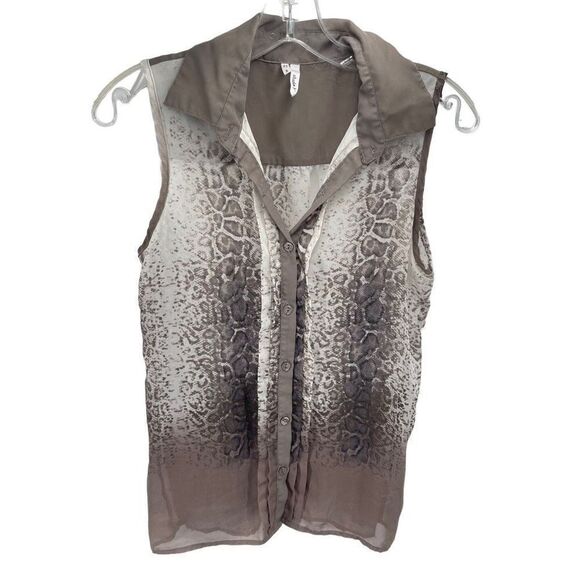 Studio Y Womens Sleeveless Blouse Tank Top Collared Animal Print Gray Small - Picture 8 of 9